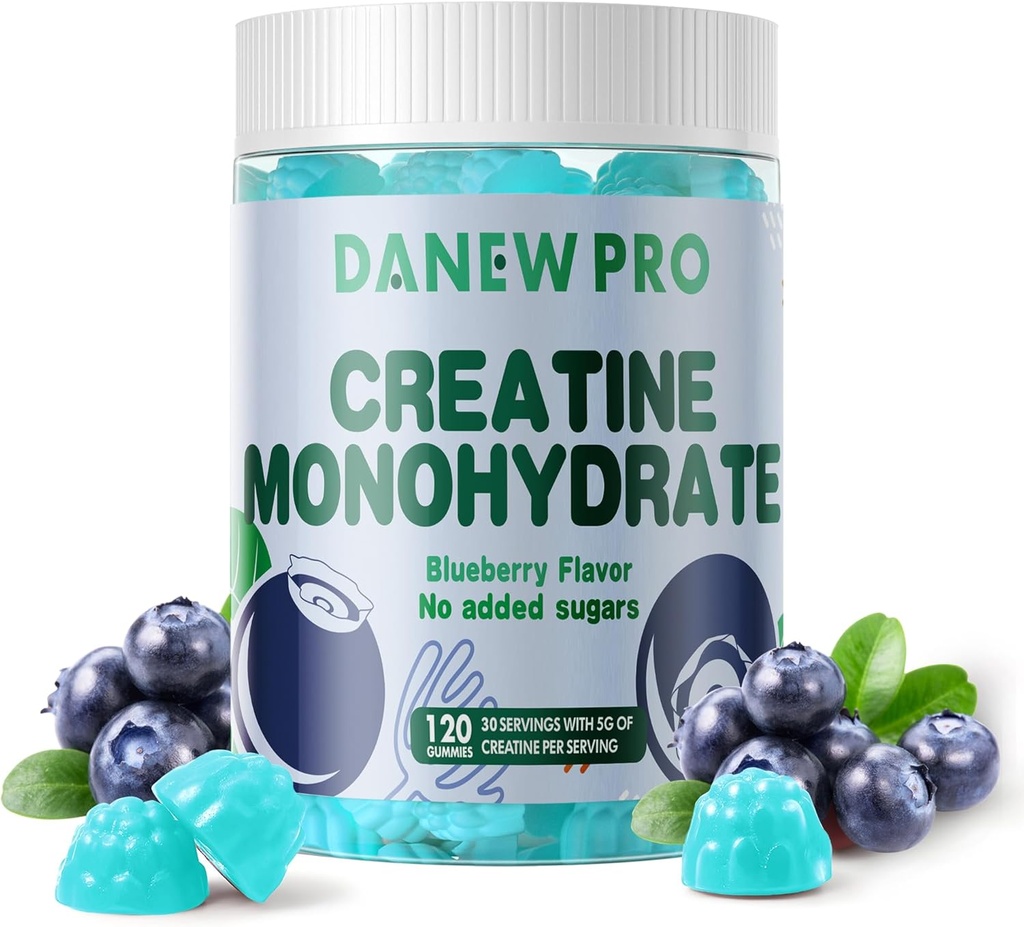Creatina Monoidrato Gummies 5000mg per uomini e donne, Creatina monoidrato per la forza muscolare, Muscle Builder, Energy Boost, Pre-allenamento Supplemento (120 conteggio)-Blueberry Flavor