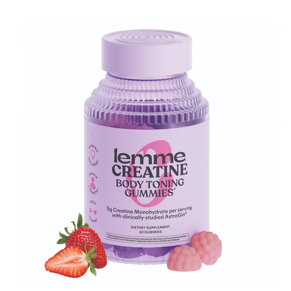 Lemme Creatine Monoidrato Gummies per le donne e gli uomini, 5g Dose per sostenere muscolare magra, resistenza, recupero, salute cognitiva, w/Ginseng per l'assorbimento, fragola acida, certificato NSF, 60 Gummies