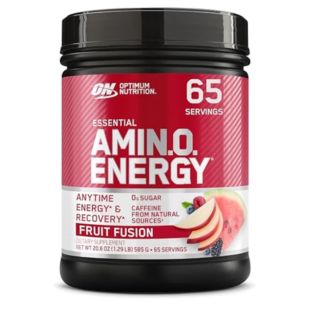 Optimum Nutrition Amino Energy - Pre allenamento con tè verde, BCAA, aminoacidi, Keto Friendly, Estratto di caffè verde, Polvere di energia - Fusione di frutta, 65 Serve (Packaging May Vary)