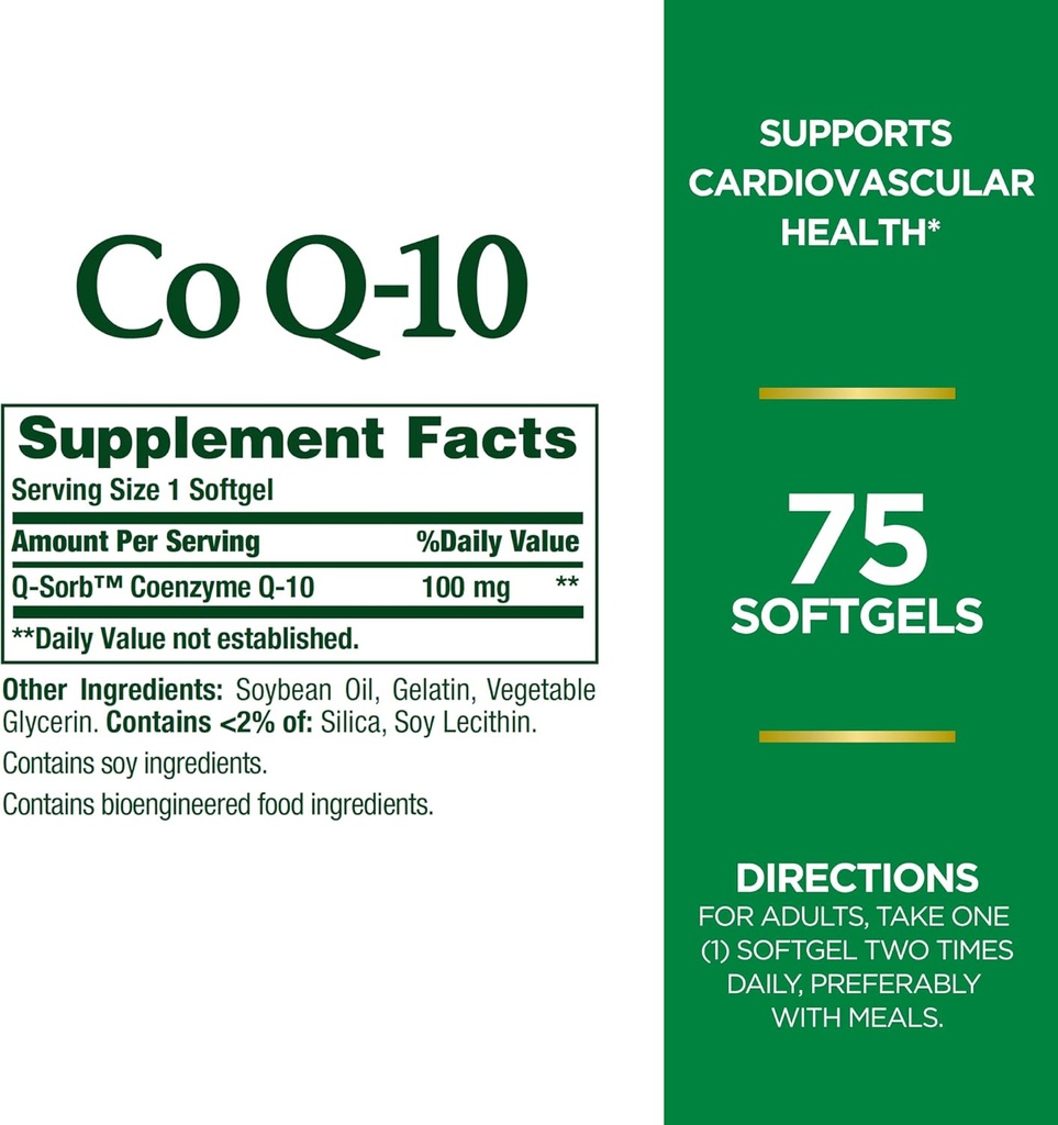 Natura Bounty CoQ10, Supporta la salute del cuore, Integratore alimentare, 100mg, 75 Softgels (Pack of 2)