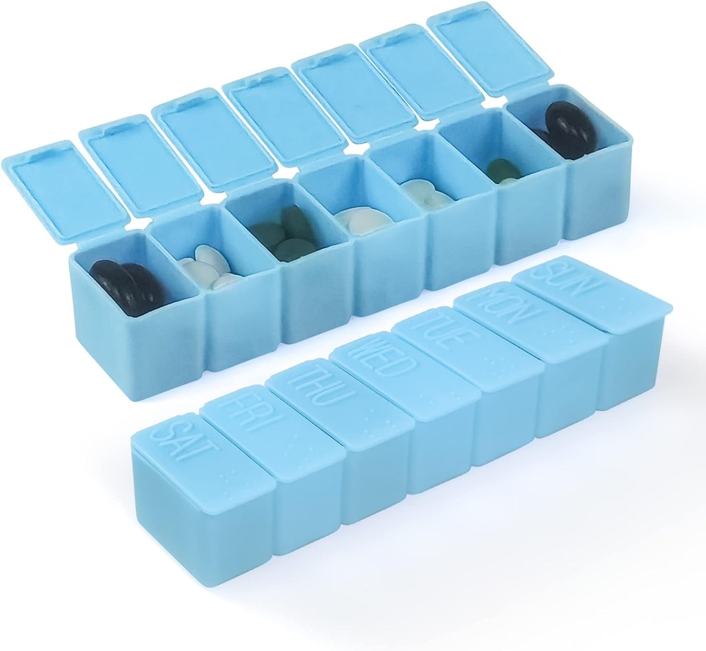 Organizzatore di pillole settimanali, 7 giorni caso di pillola, scatola di medicina della cassa della vitamina quotidiana, contenitori di pillole per integratori di medicina olio di pesce (2Pcs, blu)