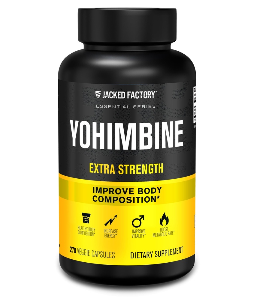 Jacked Factory Yohimbine Extra Strength Supplement, 270 Capsule - Premium Yohimbe Bark Extract per utenti esperti - Body Recomposition, Energy & More - Zero Fillers - 270 Pillole di Capsule Veggie
