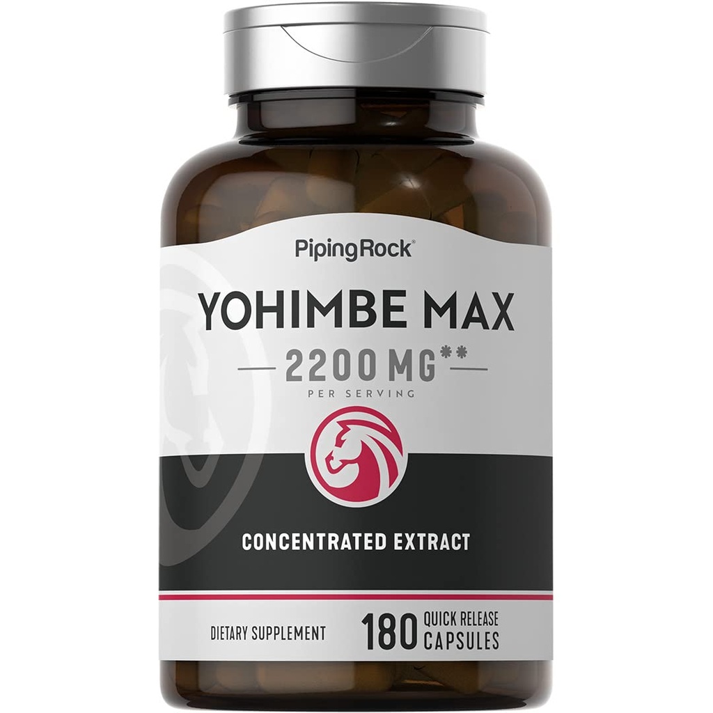 Piping Rock Yohimbe Integratori per Uomo | 180 Capsule | Max Concentrated Extract | con Pausinystalia Yohimbe | Non OGM, Gluten Free Supplement