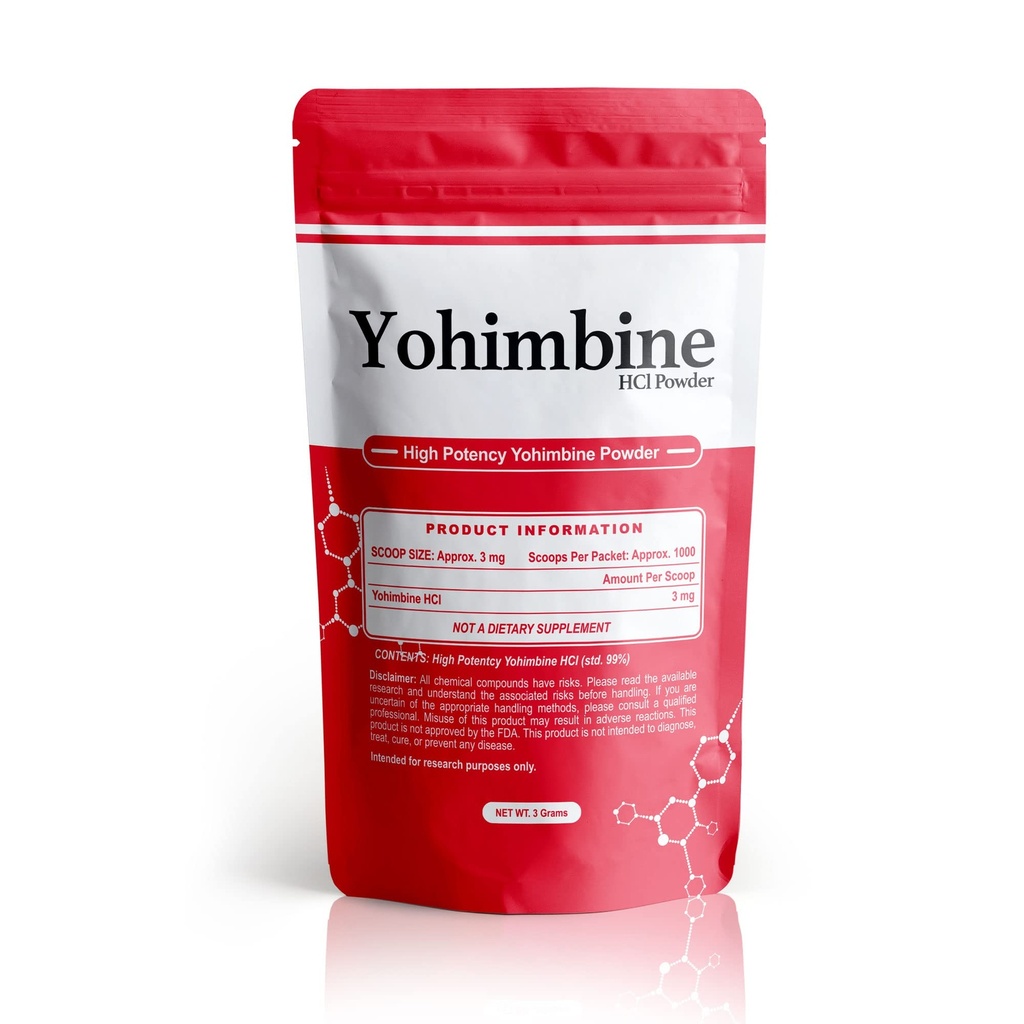 BulkStimulants Yohimbine HCl Powder | 3mg per Scoop | 1000 Scoops per Packet | 3 Grammi