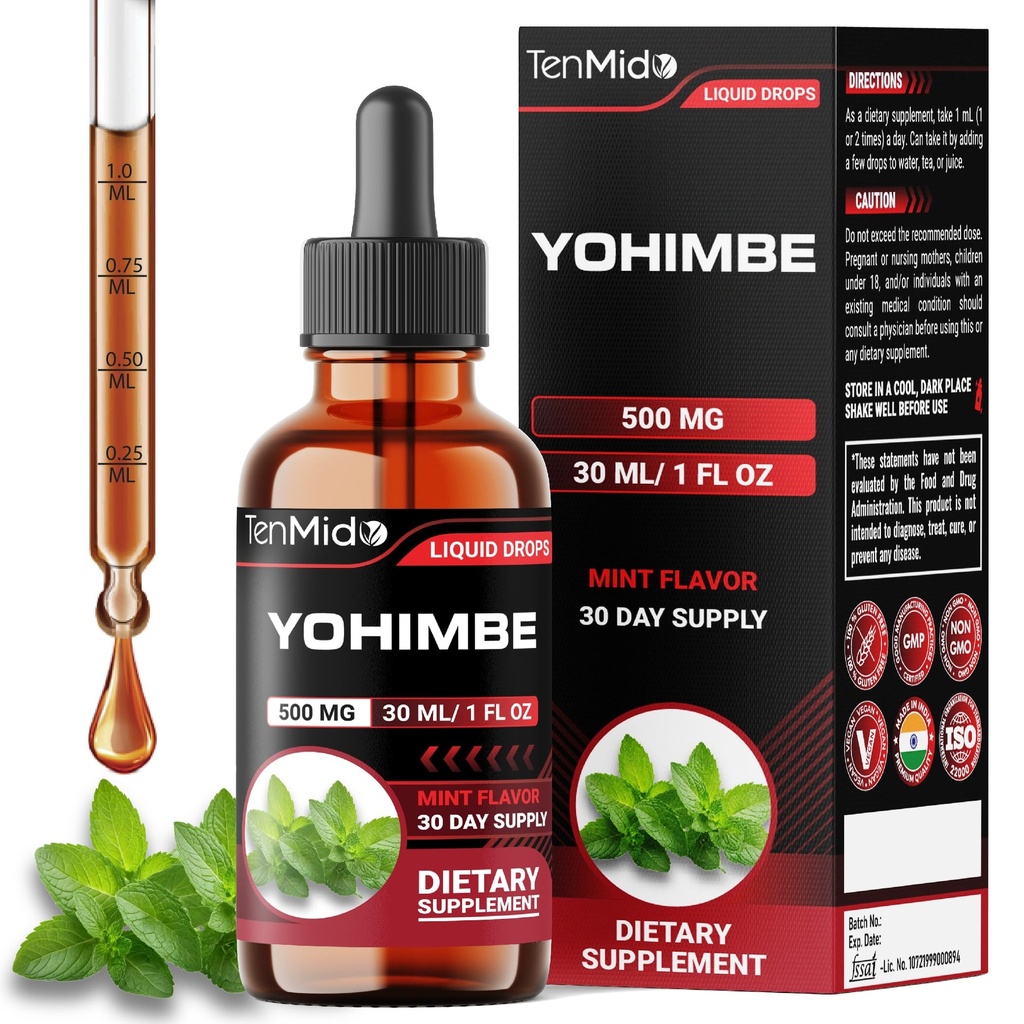 Yohimbe Integratori per Uomini e Donne - Yohimbine 10mg Gocce Liquide | Alcol-Free, Vegan, Non-GMO - 30ml 1 Fl OZ