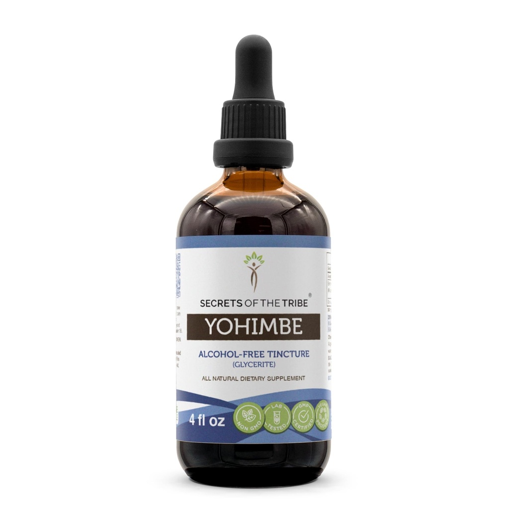 Segreti della Tribe Yohimbe Alcohol-Free Liquid Extract, Wildcrafted Pausinystalia yohimbe Dried Bark (4 FL OZ)