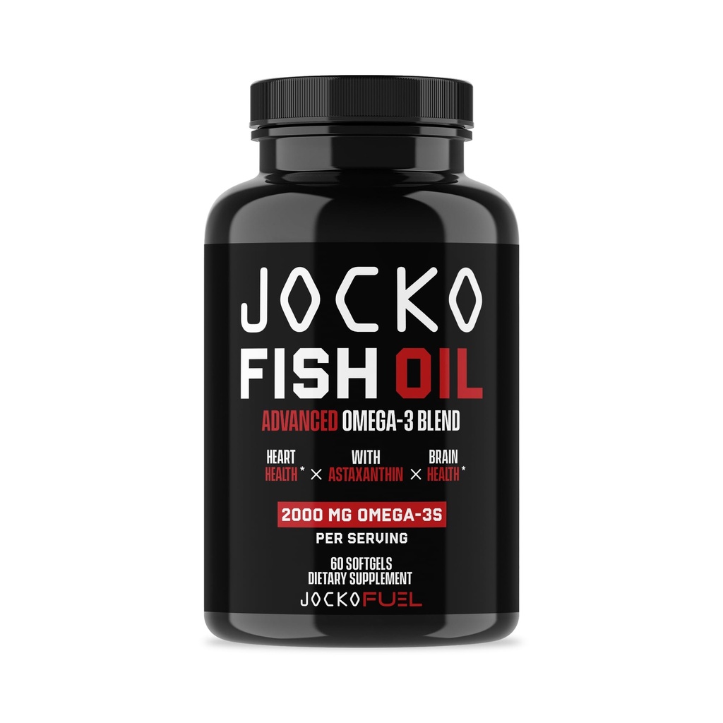 Jocko Fuel Omega 3 Fish Oil Supplement 2000mg - Burpless Fatty Acid Supplemento, Wild Caught, potente antiossidante con Astaxanthin (60 capsule)