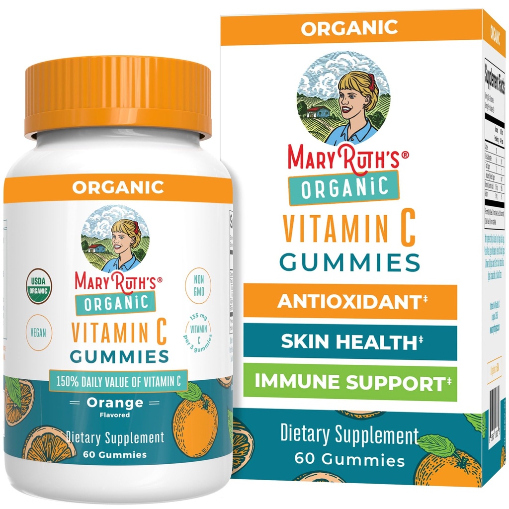 MaryRuth Organics Adult Vitamin C Gummies | USDA Organic | Vegan Chewable Vitamin C Gummies for Ages 14+ | per il supporto immunitario &amp; Total Wellness | Vegan | Non OGM | Orange Flavor | 60 Conte