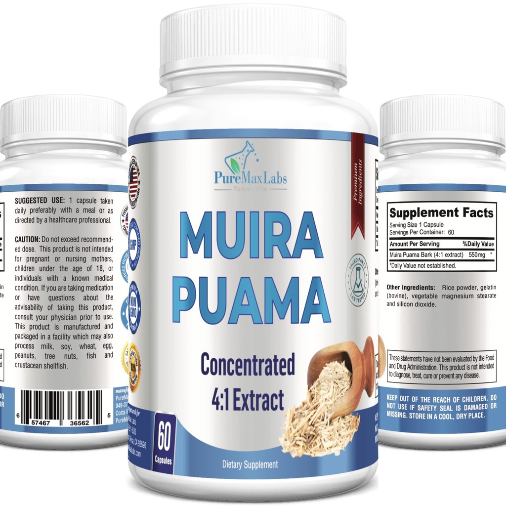 Estratto di Muira Puama - Concentrato 4:1, Equivalente a 2200 mg per capsula, 60 capsule