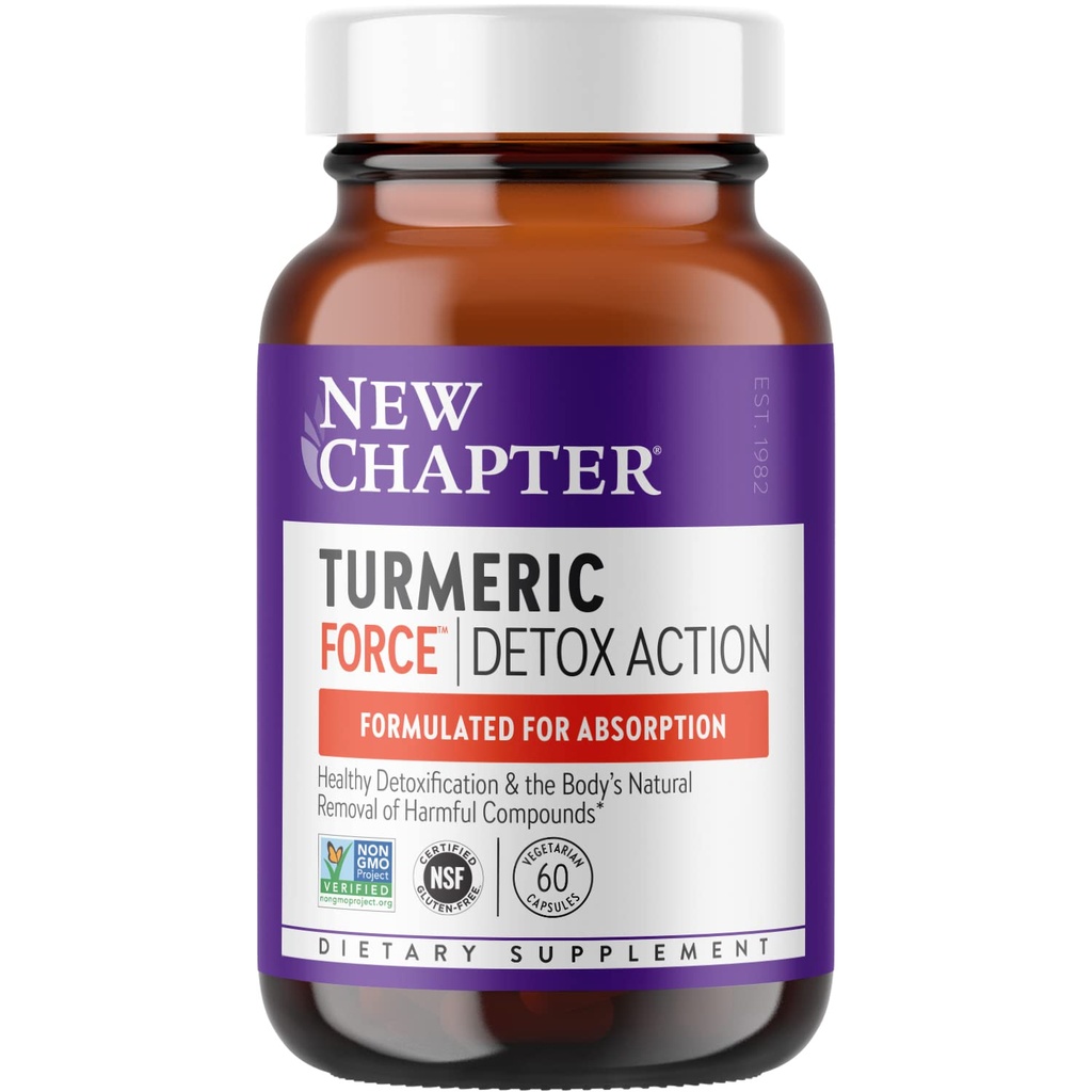 Nuovo Capitolo Supplemento di curcuma + Quotidiano Detox Azione di disintossicazione della forza toracica con tè verde + Ginger + NO Pepe nero Necessario + Ingredienti Non OGM Capsule vegetariani, 60 Conte
