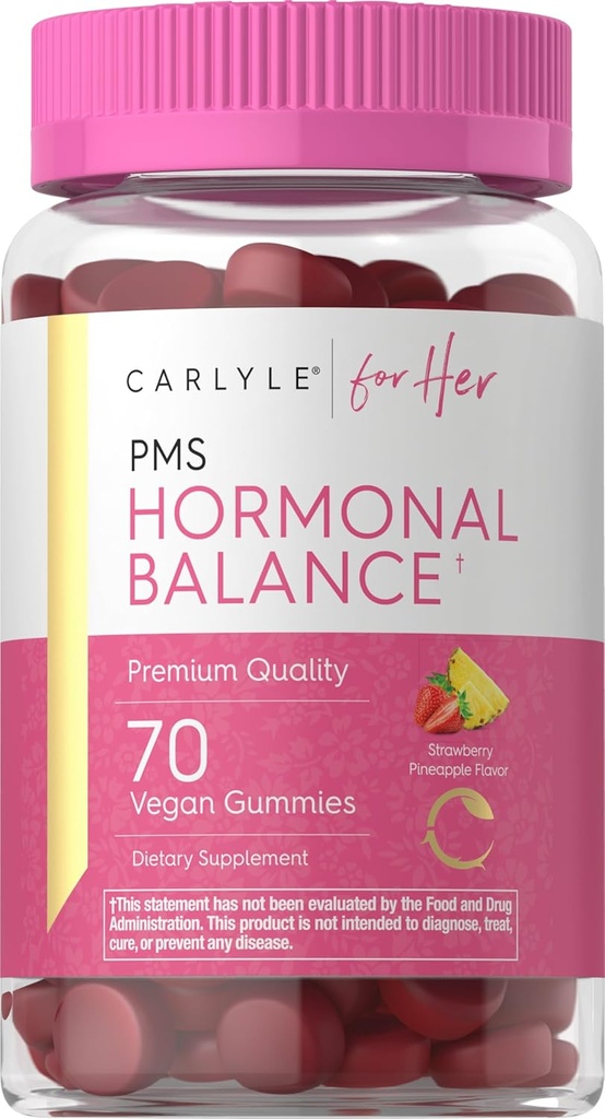 Carlyle Hormonal Balance per Donne &amp; PMS Supplement | 70 Gummies | Vitamin Complex | con Iron | Vegan, Non OGM, Gluten Free | for Her