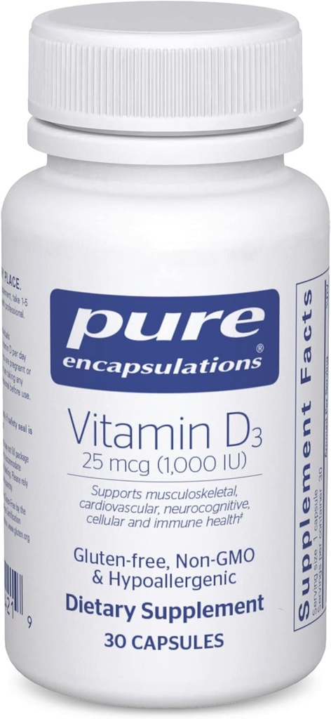 Vitamina D3 25 mcg (1.000 UI) - Supplemento al supporto Bone, Joint, Breast, Heart, Colon & Immune Health - con vitamina D Premium - 30 capsule