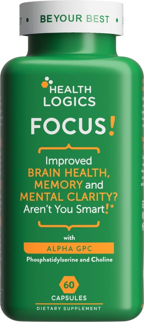 Salute Logiche Focus! - Integratore cerebrale per Memoria, Clarity, Concentrazione con Choline, Ginkgo Biloba, Alpha GPC, Phosphatidylserine, Bacopa Monnieri l 60 Capsule l Non-OGM