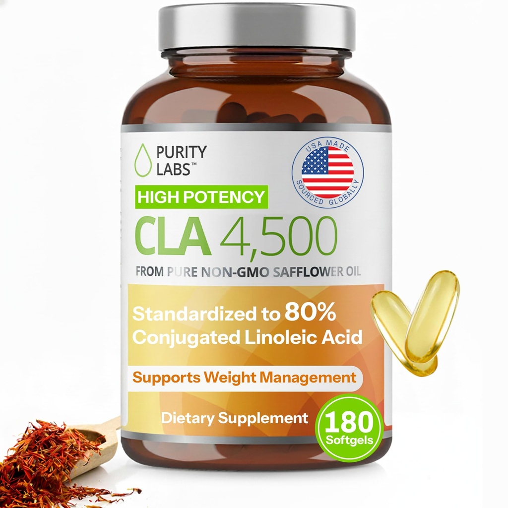 Purity Labs CLA Integra 4500MG - Olio Safflower non OGM - Supporta energia, perdita di peso, salute del cuore e salute del muscolo - 180 Gel morbidi
