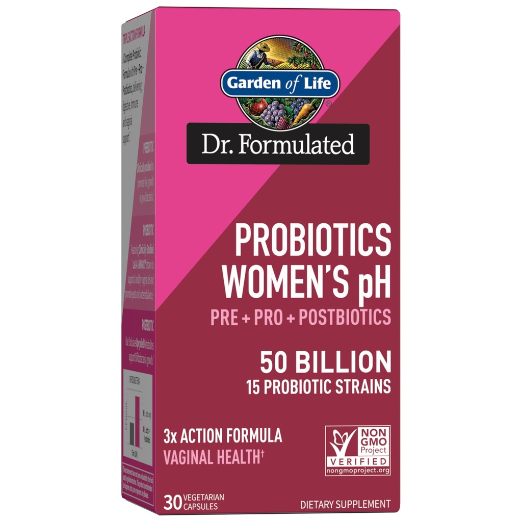 Giardino della vita Dr Formulated Womens pH Probiotici 50 miliardi di CFU, Pre + Pro + Postbiotici - Digestivo, Immune e Vaginal Support, Patata, Acacia, Metaboliti Postbiotici, Alimentazione 30 giorni