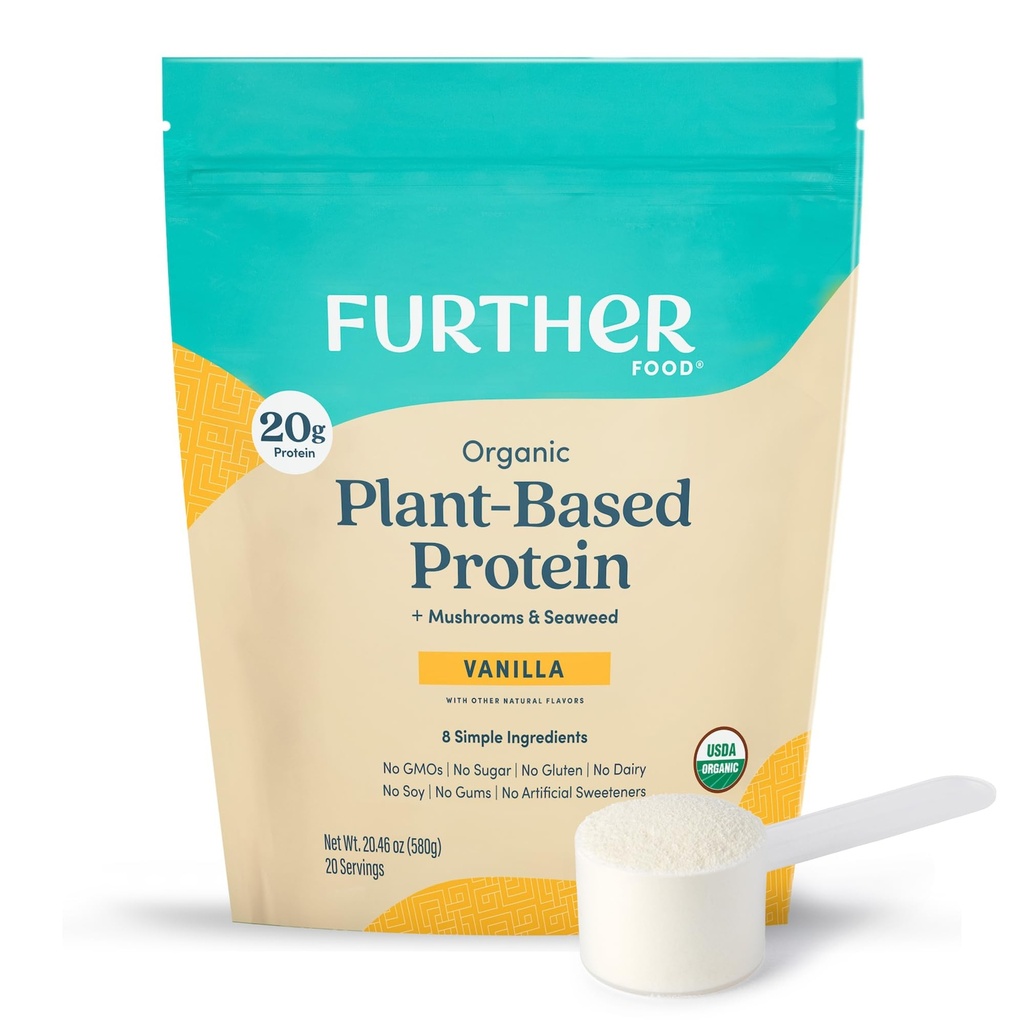 Ulteriore Cibo Vegan Protein Vanilla - 20g di Proteine Basate sulle Piante, Polvere Proteina Organica con Mushrooms & Seaweed, Vegan, Non OGM, Gluten Free, Dairy Free 19.05 Oz