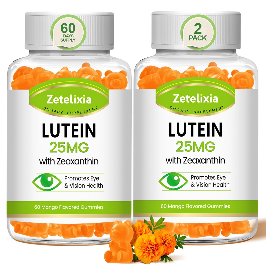 Lutein Gummies 25mg - Vitamine degli occhi Lutein & Zeaxanthin Integratori per la salute degli occhi per gli adulti, Supplemento di Gummie per la salute degli occhi gratuiti di Sugar - Visione di supporto, Filtro di luce maculare, blu (120 Conte)
