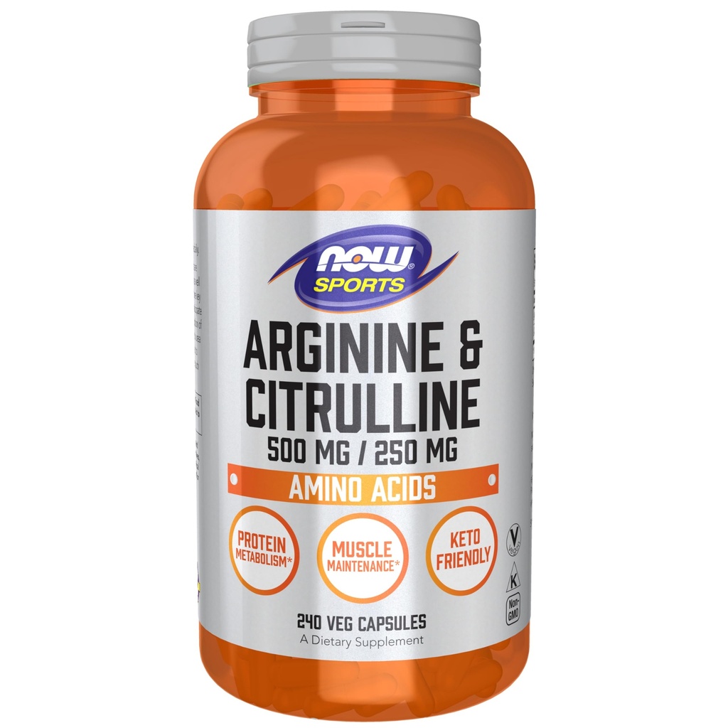 NOW Nutrizione sportiva, Arginina & Citrullina 500 mg/250 mg, Aminoacidi, 240 capsule di veg