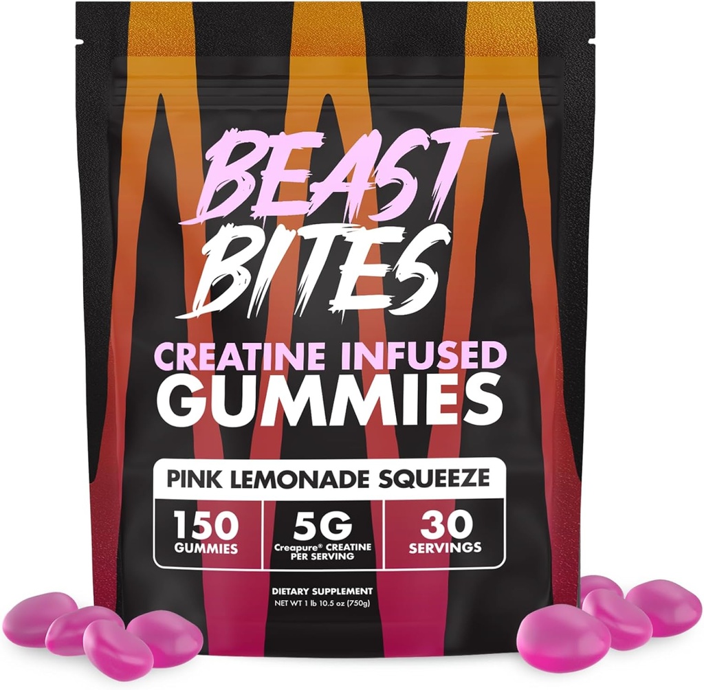 BEAST BITES - Creatine Infuse Gummies - 5g Creatina Monoidrato Per Serve - NSF Certificato per Sport - 30 Serve
