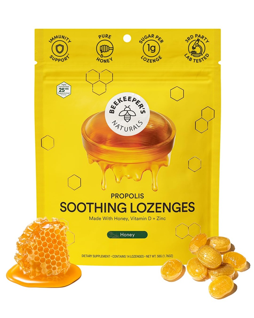 Gocce di tosse di miele lenitiva - Supporto immunitario con vitamina D, zinco e Propolis - dai naturali dell'apicoltore - Losanghe allenitive, 14 Ct