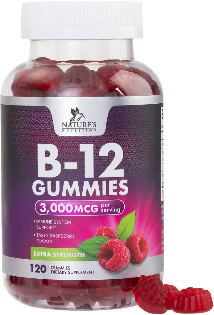 B12 Vitamine Energy Gummies 3000 mcg - Extra Forza B 12 Gummy per il Metabolismo e il supporto del sistema immunitario - Chewable Dietary B12 Integratori per adulti e bambini Caffeina Free Gummy Vitamin - 120 Gummies