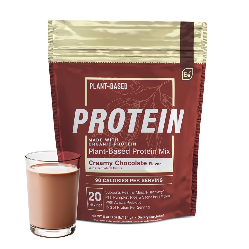 Elementi essenziali Pea Protein Powder - Cioccolato cremoso | Miscela vegana a basso contenuto di carboidrati - Keto-Friendly e Gluten-Free | 20 Servings, 17 oz