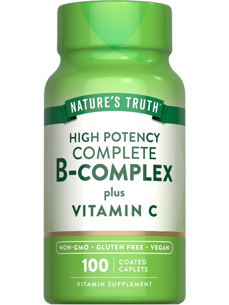 Vitamina B Complex Plus Vitamina C | 100 Caplets | Vegan, Non OGM & Gluten Supplemento gratuito
