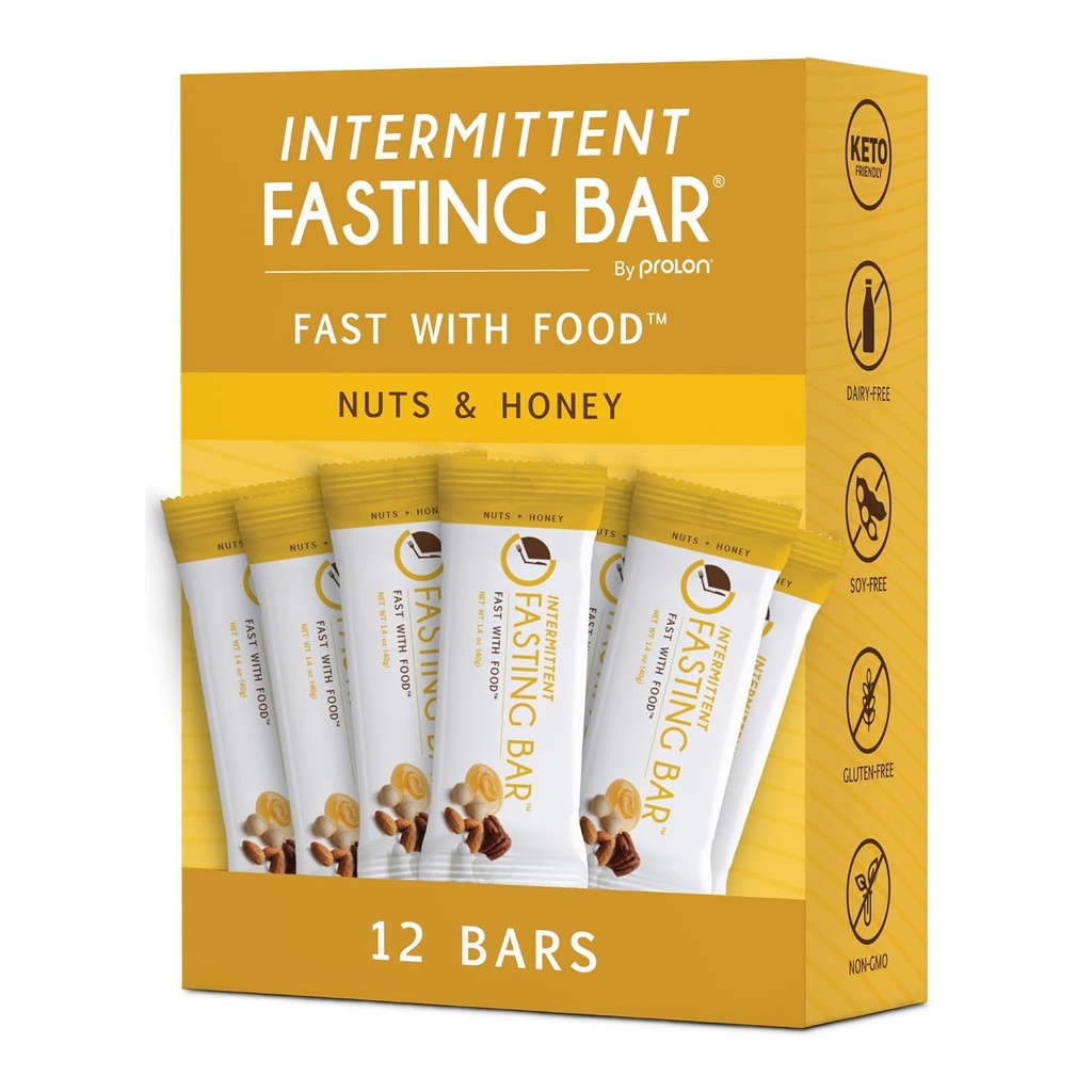 Prolon Fasting Bars | 6g Protein, 8g Fiber | Keto-Friendly, Gluten-Free, Dairy-Free, Plant-Based | Nutrizione per il digiuno intermittente | Formulato per non rompere il vostro veloce | Nuts & Honey (12 Conte)