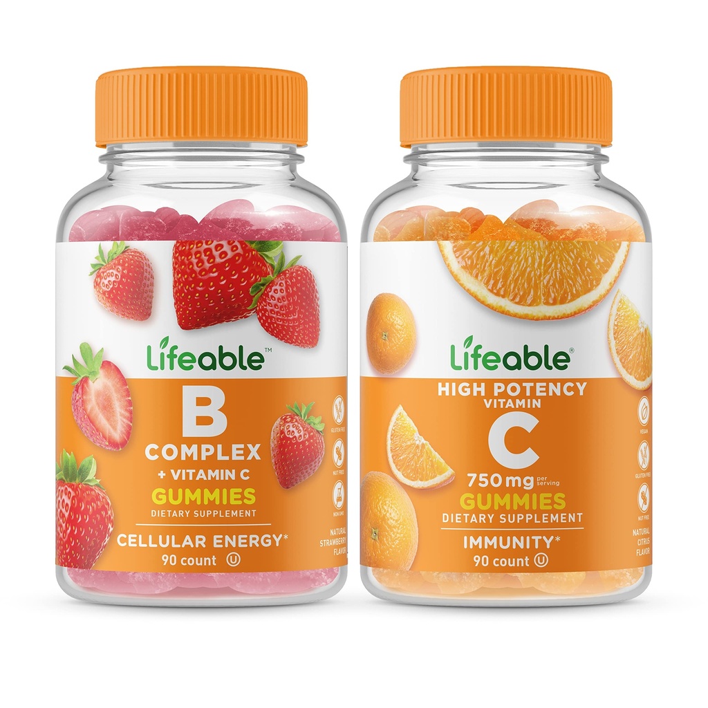 Complesso B Lifeable + Vitamina C 750mg, Gummies Bundle - Grande Degustazione, Integratore di vitamina, Senza glutine, OGM Free, Masticabile