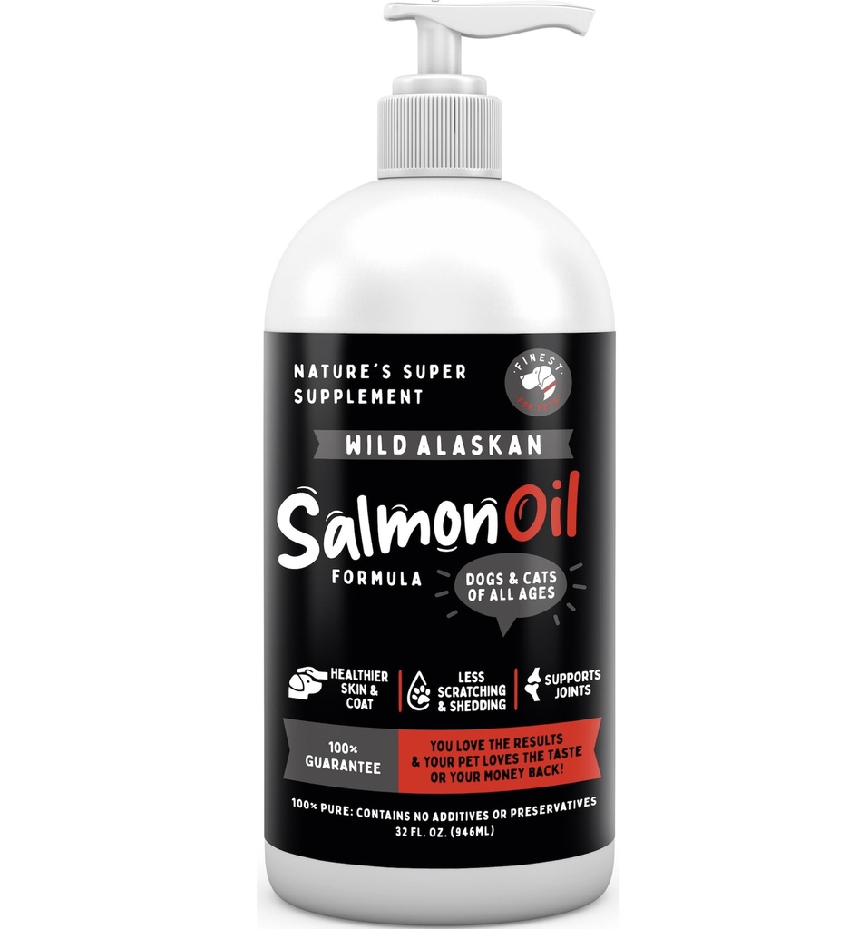 Più fine per gli animali selvatici Alaskan Salmon olio per cani e gatti - Omega 3 Fish Oil con Pollock & Salmon per Sensitive Skin & Coat Health. EPA & DHA Ease Itching, Supporta Joint, Immune & Heart Health (32oz)