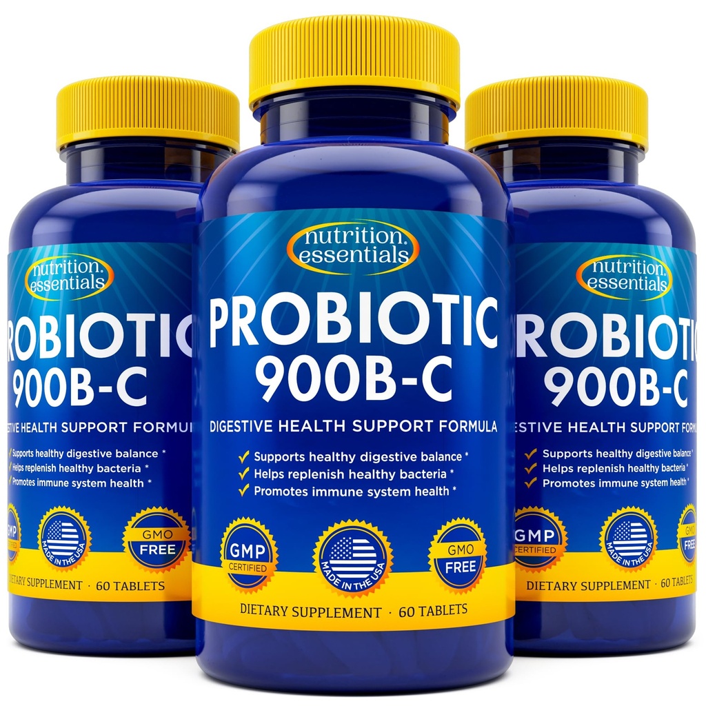 Nutrizione Essenziale Probiotici per le donne e gli uomini con Natural Lactase Enzyme & Prebiotic Fiber per la salute digestiva - 80percente + Supplemento più forte per Gut Health Support - 3 Contenitori di 60 compresse