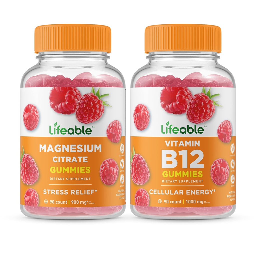 Magnesio Lifeable + Vitamina B12, Gummies Bundle - Grande Degustazione, Integratore di vitamina, Senza glutine, OGM Free, Gomma Chewable