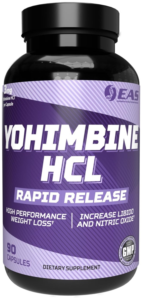EAS Yohimbine HCL | Perdita di peso migliorata & Performance atletica | Tecnologia di rilascio rapido | Gluten Free, Non OGM, Per vegetariani | 90 capsule