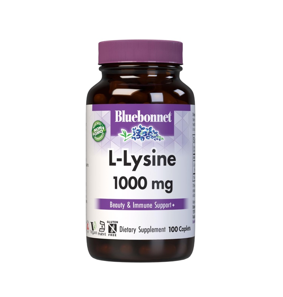 BlueBonnet L-Lysine 1000mg Aminoacidi essenziali Supplemento - Immune & Collagen Support Supplementi per Donne & Uomini - Non-GMO, Vegan & Gluten-Free - 1000 mg L Lysine Per Serving - 100 Caplets