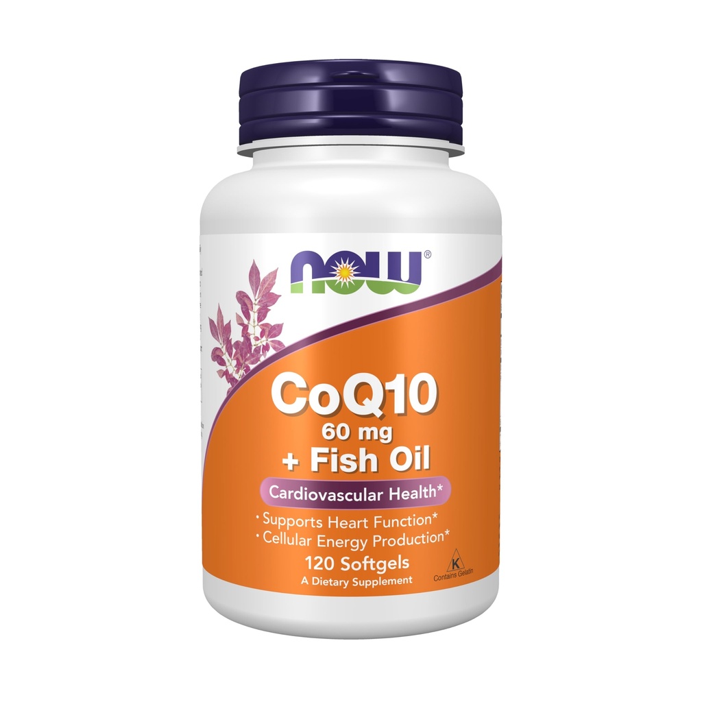NOW Integratori alimentari, CoQ10 60 mg con Omega 3 Fish Oil, Salute cardiovascolare*, 120 Softgels