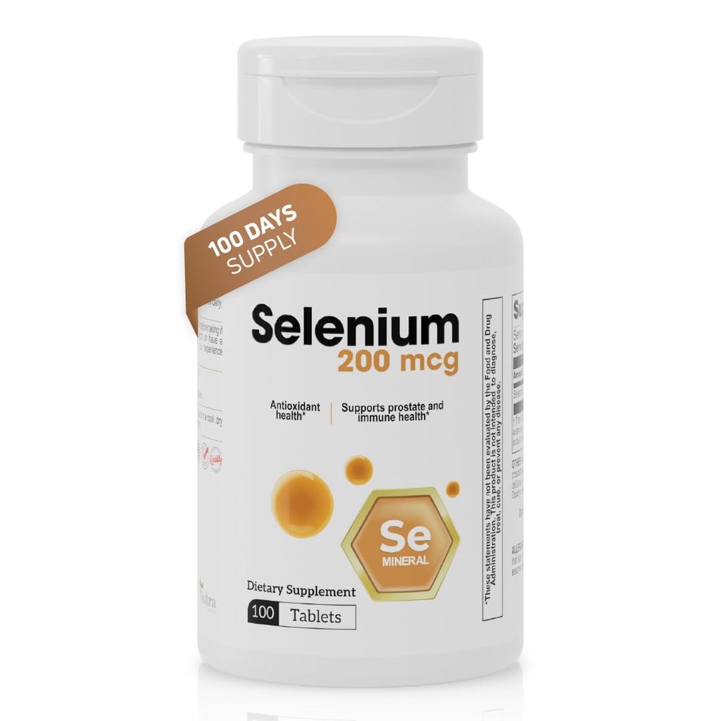 Selenio 200 mcg Tablets – Antiossidante Selenio Supplemento – Supporta Immune & Prostate Health – Selenio Supplemento per Uomini & Donne – 100 compresse, alimentazione da 100 giorni
