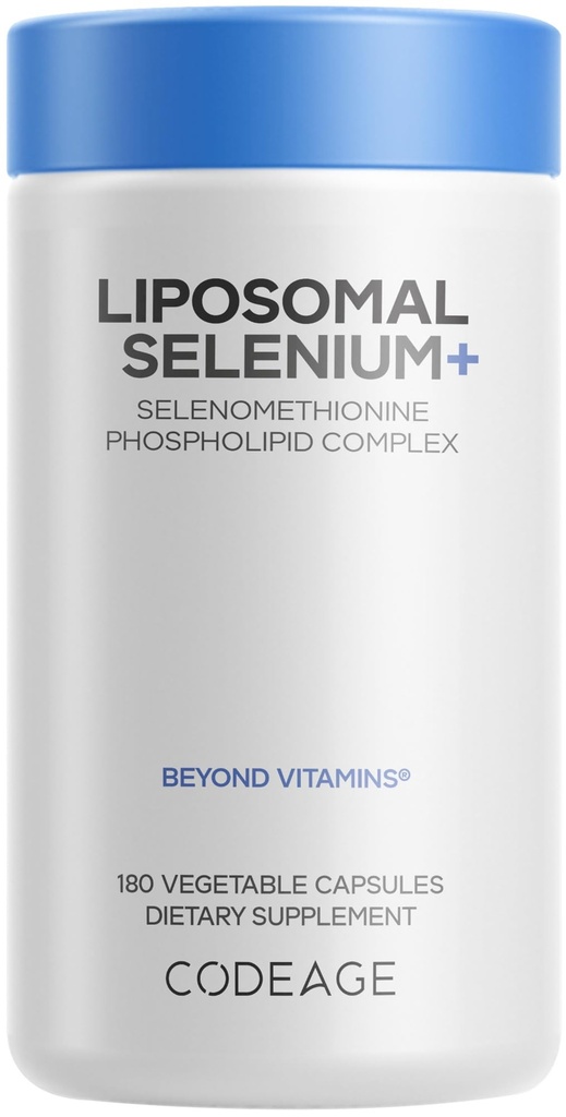 Codeage Selenium 200 mcg Supplemento, 6-Month Fornitura, Supporto immunitario, Mineral Cofactor Selenomethionine, Phospholipids, Vegan, Liposomal Delivery, 180 Capsule