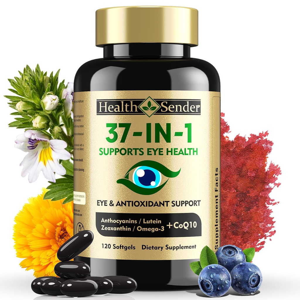 37 in 1 Vitamine Occhiali con Lutein e Zeaxanthin Supplemento – Supplemento agli occhi con CoQ10, Omega-3, Minerali Supporto per la salute degli occhi per adulti e anziani, supplemento di visione quotidiana, 120 Black Softgels