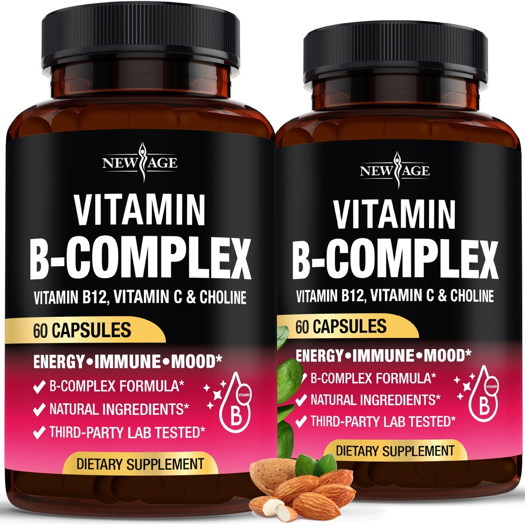 Complesso di vitamina B per uomini e donne - Made in USA - B-Complex: B1, B2, B3, B5, B6, B7, B8, B9, B12 con vitamina C, Choline, Inositol - Energy, Brain & Heart Support Supplement - 120 capsule vegane