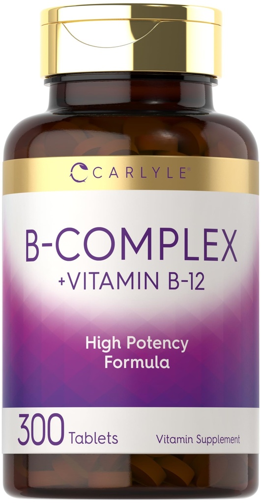 Carlyle B-Complex Vitamin con B12 | 300 compresse | Formula ad alta potenza | Supplemento vegetariano e non OGM