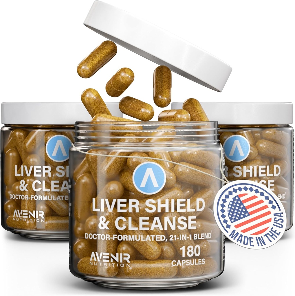 Avenir Nutrition Liver Shield & Cleanse | Herbal Liver Cleanse Detox & Repair Supplemento | Milk Thistle & Artichoke Extract Supplements | Fatty Liver & Health Support | 180 Capsule per uomini e donne