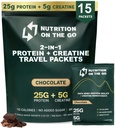 Nutrizione sul pacchetto Go Whey Protein Isolate con Creatina - 25g Protein + 5g Creatina - Polvere di proteine da viaggio a singolo raggio - 5.9g BCAAs, Keto & Low-Carb, senza glutine - Cioccolato (15-Pack)