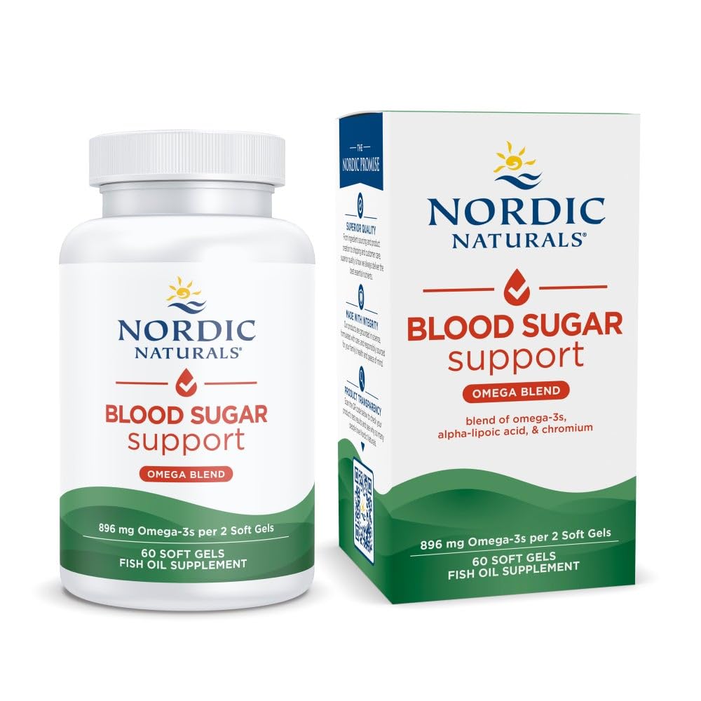 Nordic Naturals Omega Blood Sugar, Limone - 60 Gel Morbidi - 896 mg Omega-3 + Acido Alfa-Lipoico & Cromo - Metabolismo - Non OGM - 30 Serve