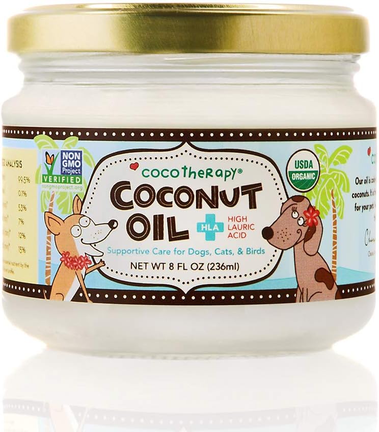 CocoTherapy Organic Virgin Coconut Oil, 8 once, integratore naturale per la digestione e l'immunità del cappotto della pelle del cane