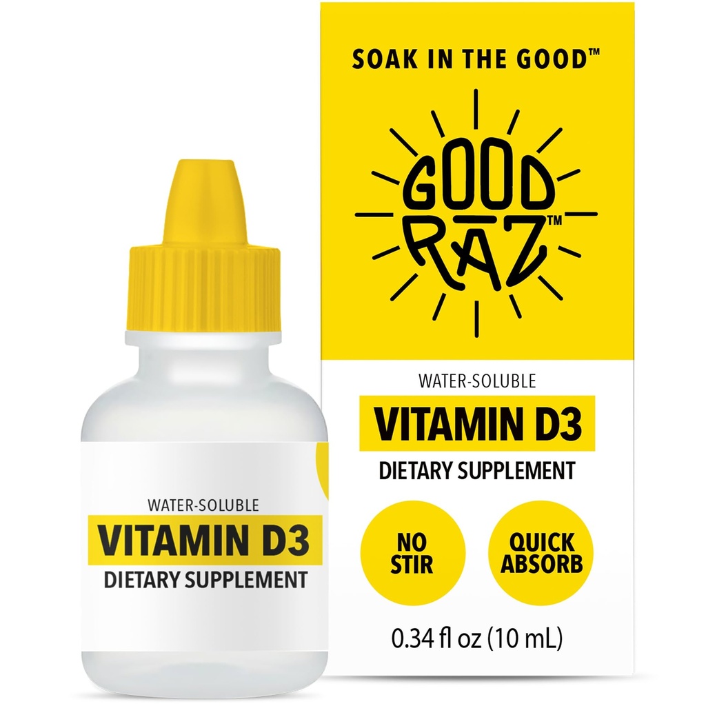 Vitamina D3 Gocce per Adulti 4-Month Alimentazione – Acqua-Soluble Liquid Vitamina D, Non OGM, Supplemento Kosher – Facile da assorbire, No Stir, Liquido D3 Flavorless per alimenti o bevande