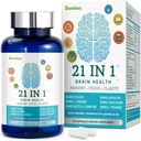 Integratori cerebrali per memoria e messa a fuoco, 21-in-1 Brain Supplemento per allerta mentale, cognitivo con 300mg Alpha-GPC, 300mg Lion’s Mane, L-teanina, Phosphatidylserine, Vitamine B6 B12, 90 Capsule
