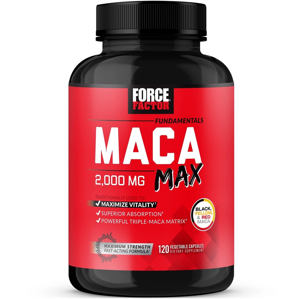 Fattore di Forza Maca Max, capsule di radice di Maca per massimizzare la vitalità e le prestazioni, realizzato con Maca nera, Maca rossa, & polvere di maca gialla, polvere di radice di Maca, 2000mg, 120 capsule