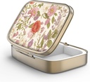 Pillola Case Pill Box con Specchio Retro 2 scomparti Piccolo Pillola Case per Purse o Pocket Bronze Rettangolare Pillola Box o Vitamine, Olio di Pesce, Supplementi, Pillola Containe Regali di viaggio(Fiori rossi Retro)