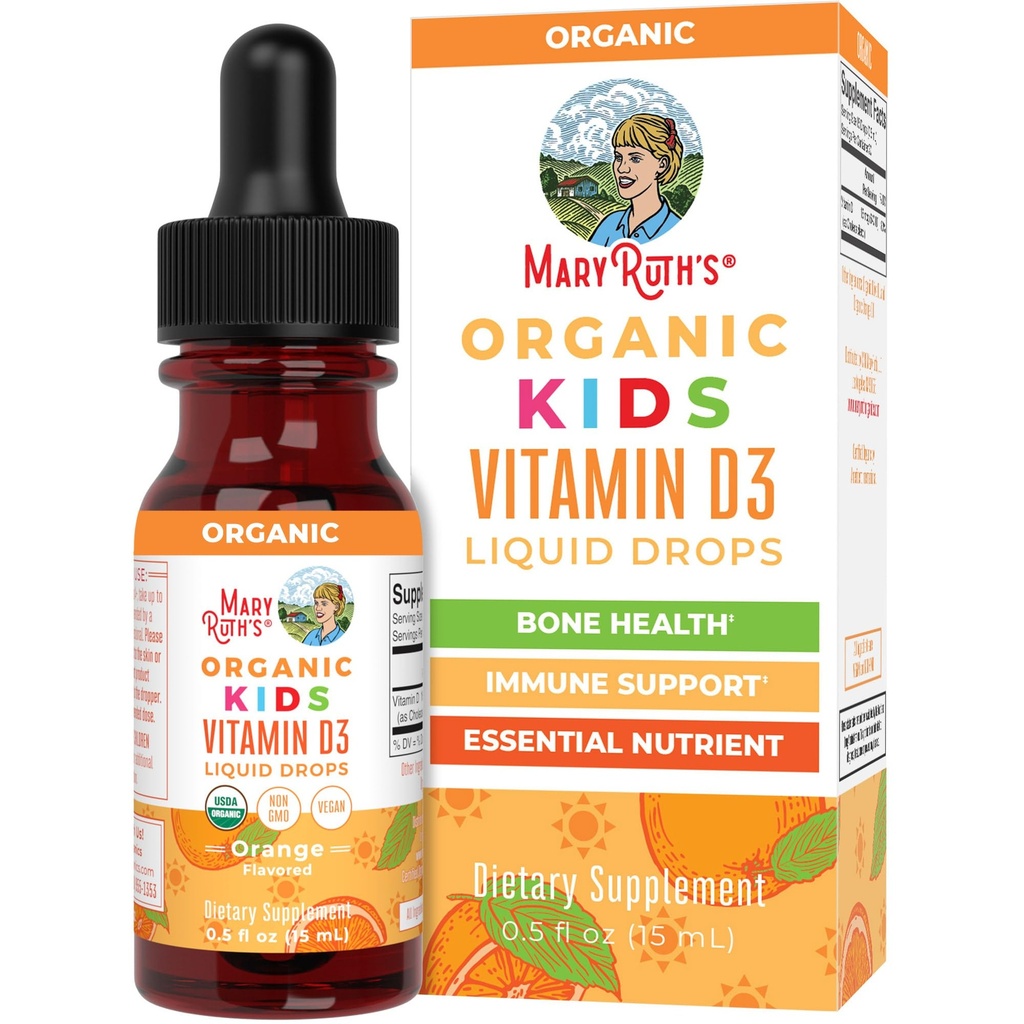 MaryRuth Organics USDA Organic Vitamin D3 Liquid Drops for Kids | 640 IU Vitamin D3 Per Serving | Kids Immune Support & Bone Health Supplement | Formulato per età 4-13 | 0.5oz | 30 Serve