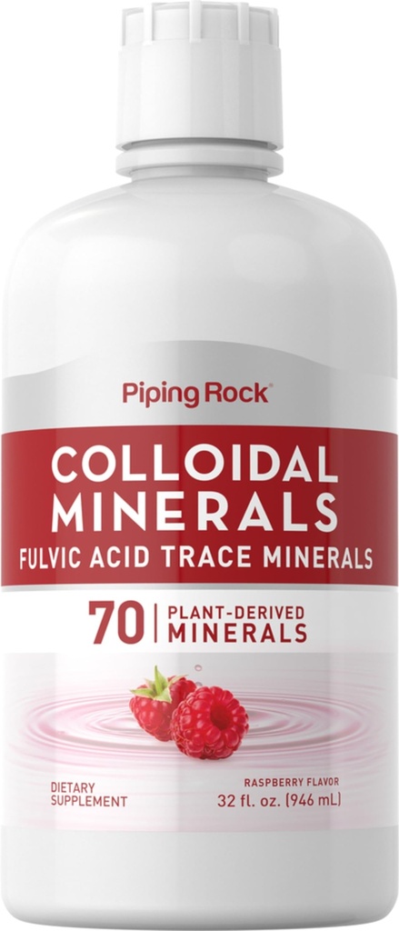 Piping Rock Minerali Colloidali Liquido | 32 fl oz | Acido Fulvico | 70 Minerali di Traccia Ritirati vegetali | Raspberry Flavor | Vegetariano, Non OGM, Integratore senza glutine